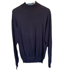 Cullen Men's L Blue Mock Neck Pullover Sweater Long Sleeve Casual Silk Blend